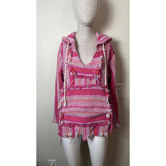 Jen's Pirate Booty Tops - JEN'S PIRATE BOOTY FRINGE BOHO PINK BLANKET HOODIE M/L
